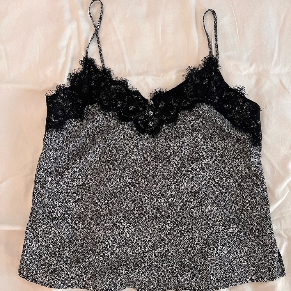 Abercrombie Navy Flowered Satin tank size Medium Like New!